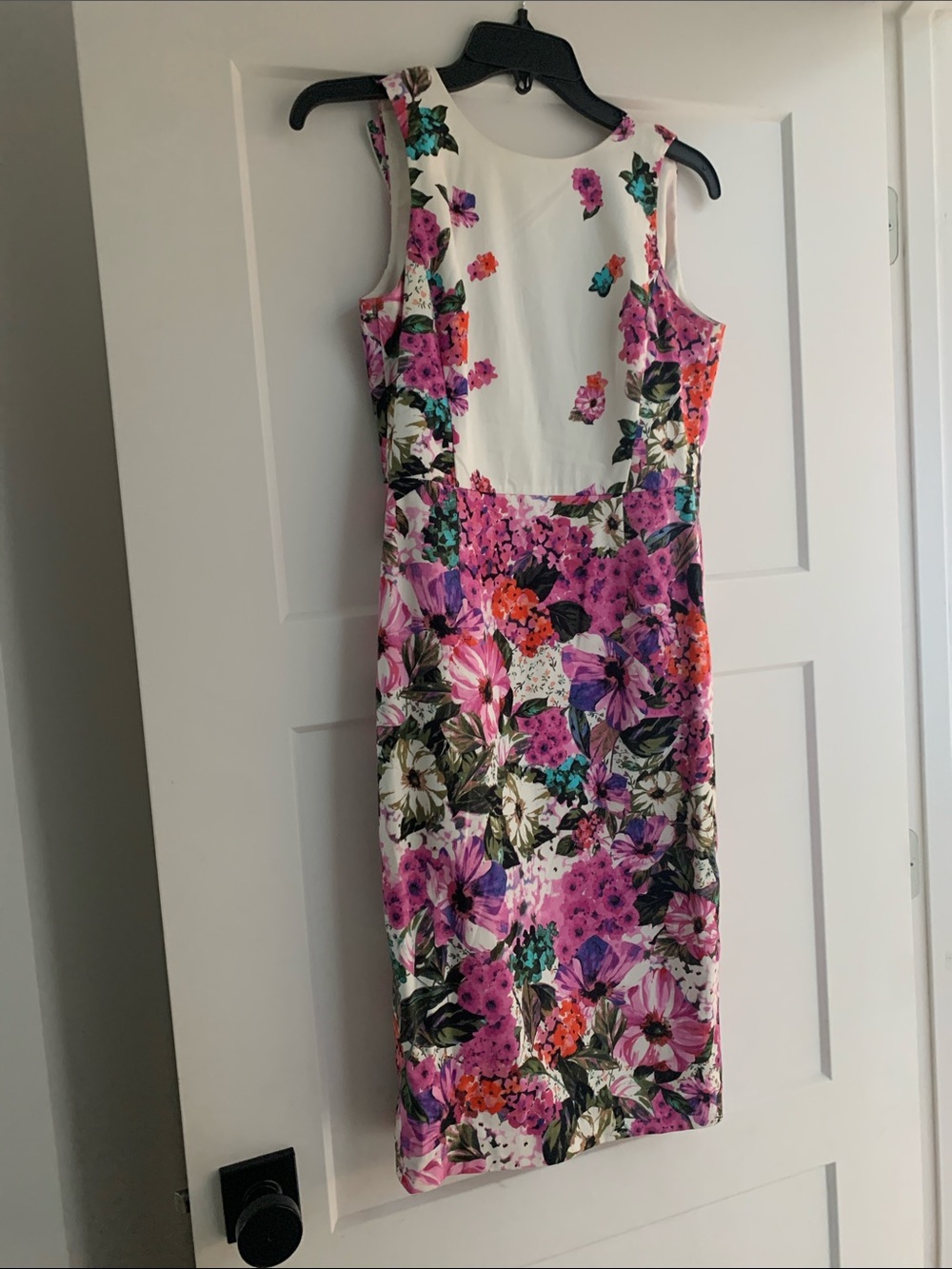 Maggy London White Midi Dress with Pink, Purple & Orange Floral Print